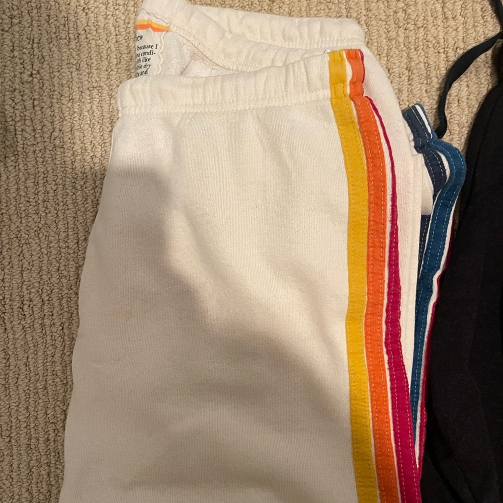 Aviator Nation White Sweatpants with Rainbow Stripes